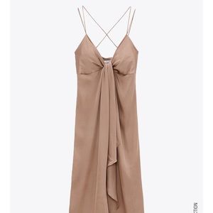 zara knotted slip dress (2157/035), beige, size S